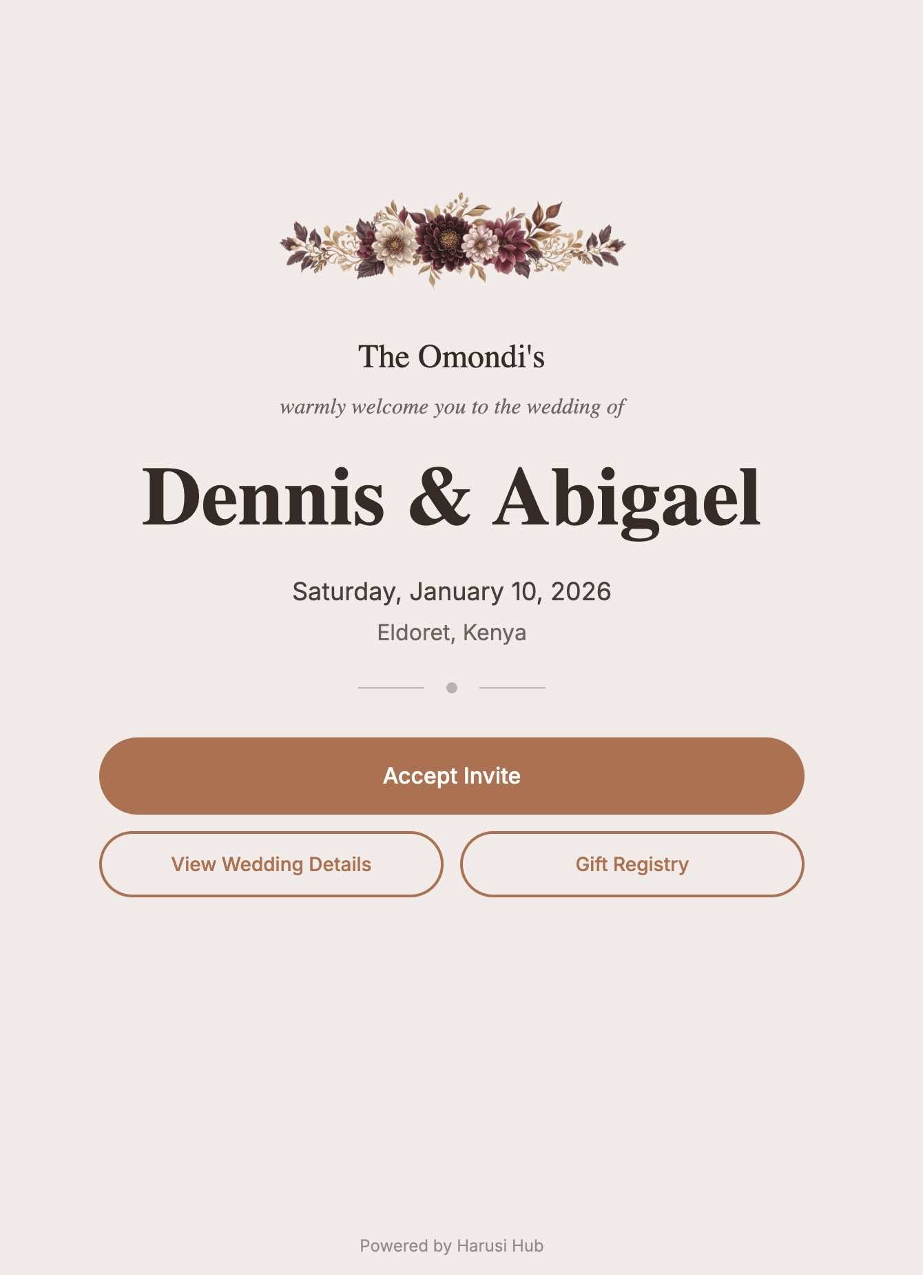 Invite splash screen showing personalized invitation