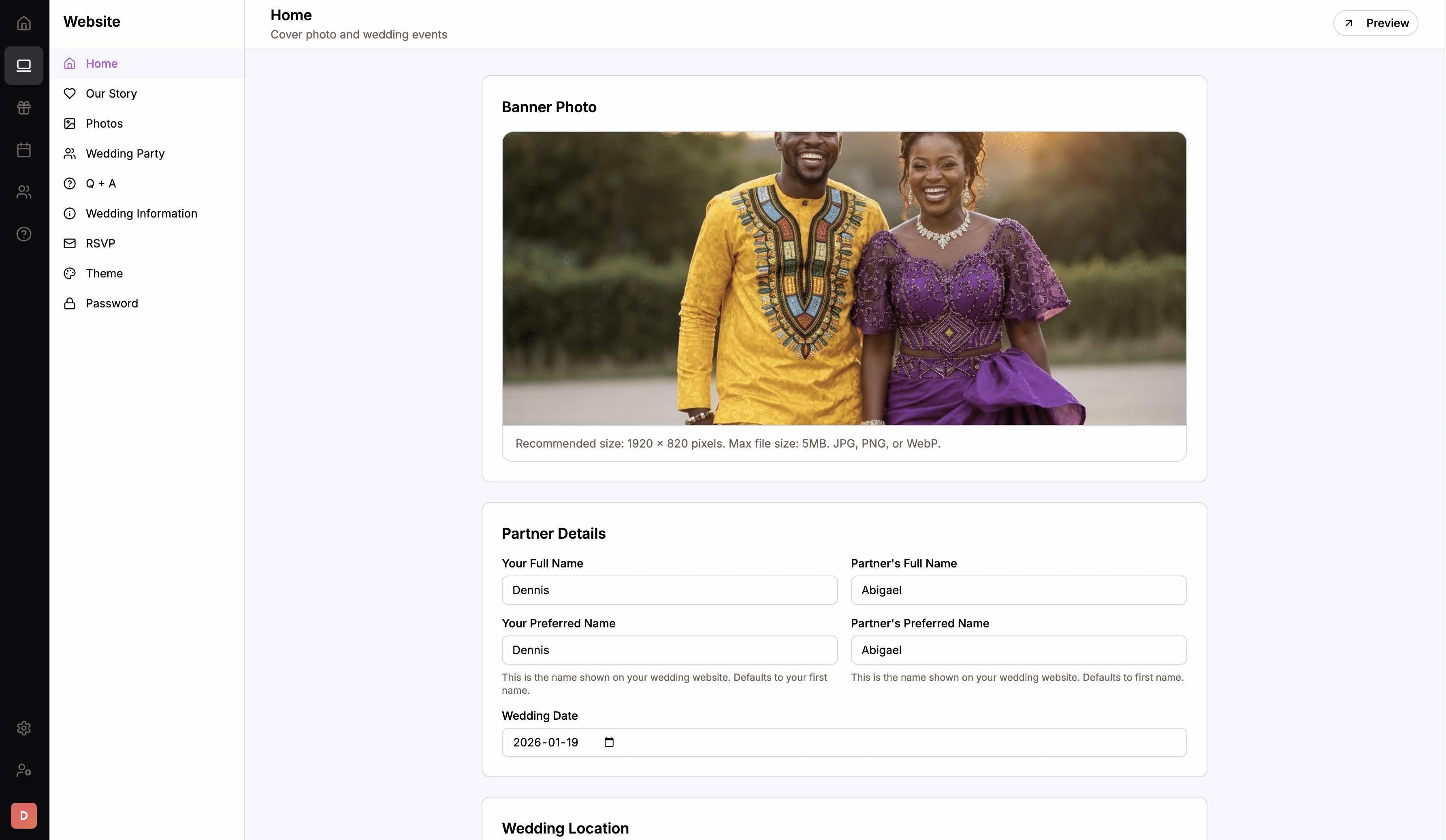 Website editor section