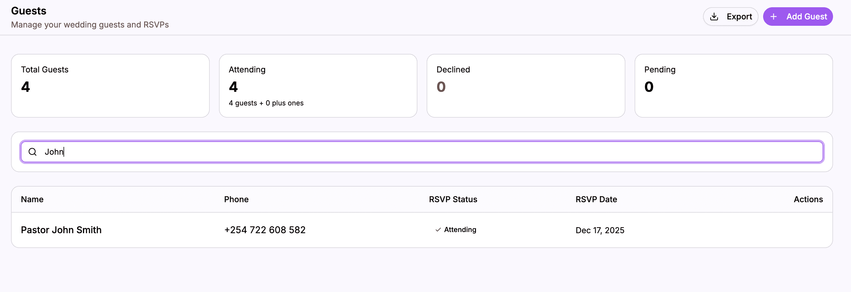 Filtering and searching the guest list