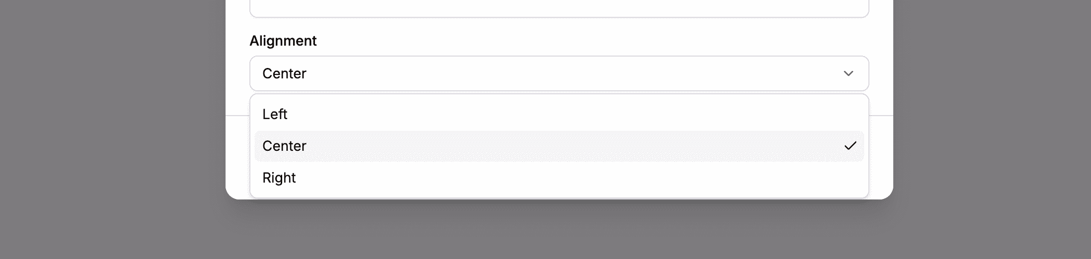 Alignment options in the dropdown