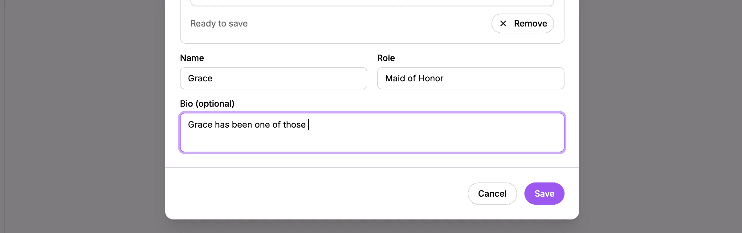 Writing a bio for a wedding party member